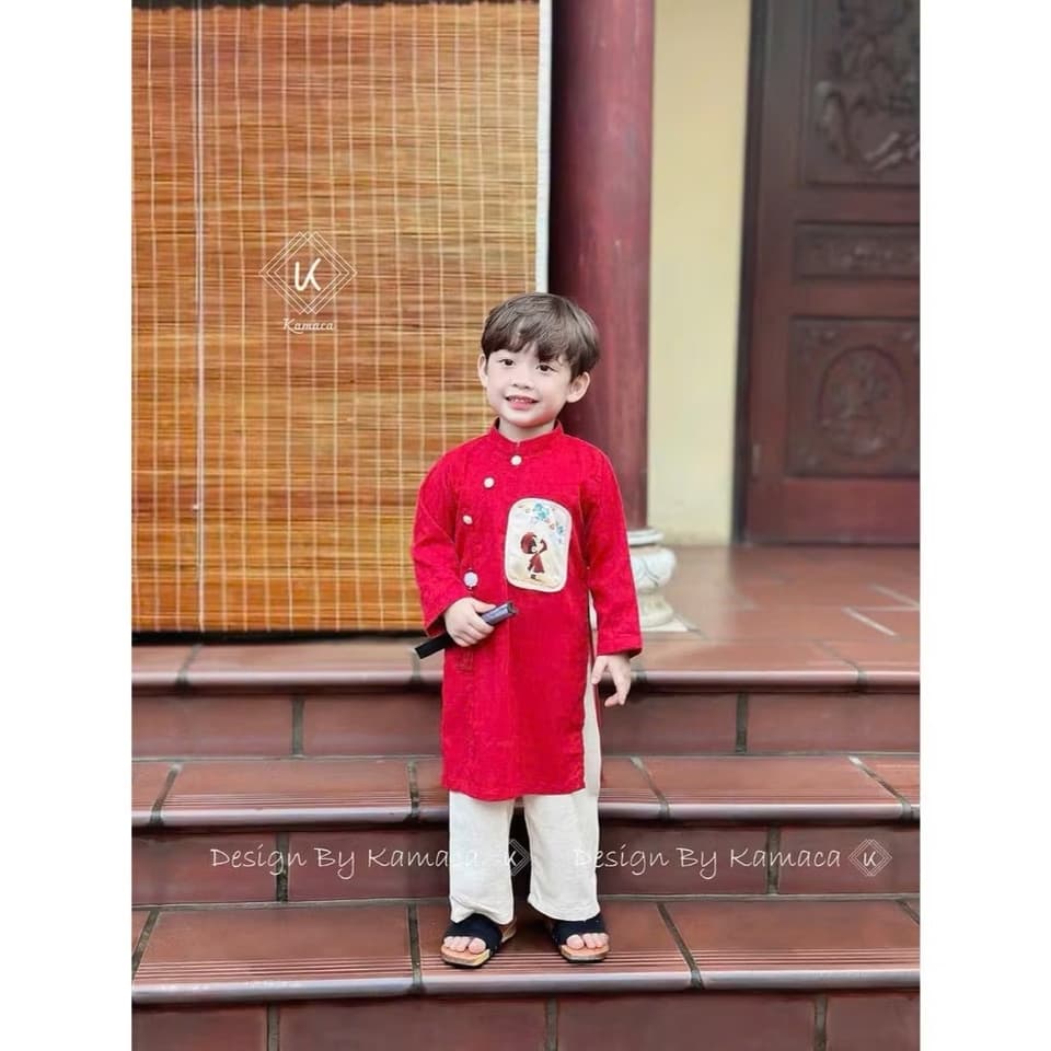 [ Kèm Quần ] Áo dài cặp cho bé trai bé gái, áo dài tết cách tân đính tua rua cho bé trai bé gái từ 7-17kg [CT24] - ảnh 8