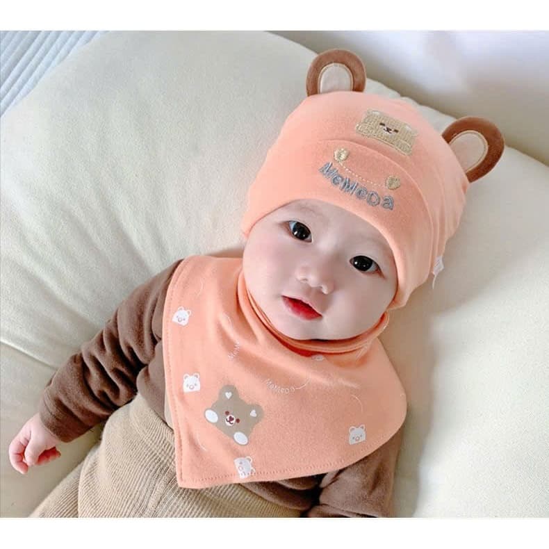 Set Mũ Khăn Tai Gấu Tròn Bằng Vải cotton Nguyên Chất Cho Bé Trai / Gái 0-12 Tháng Tuổi [SET-MŨ-KHĂN-01] - ảnh 6