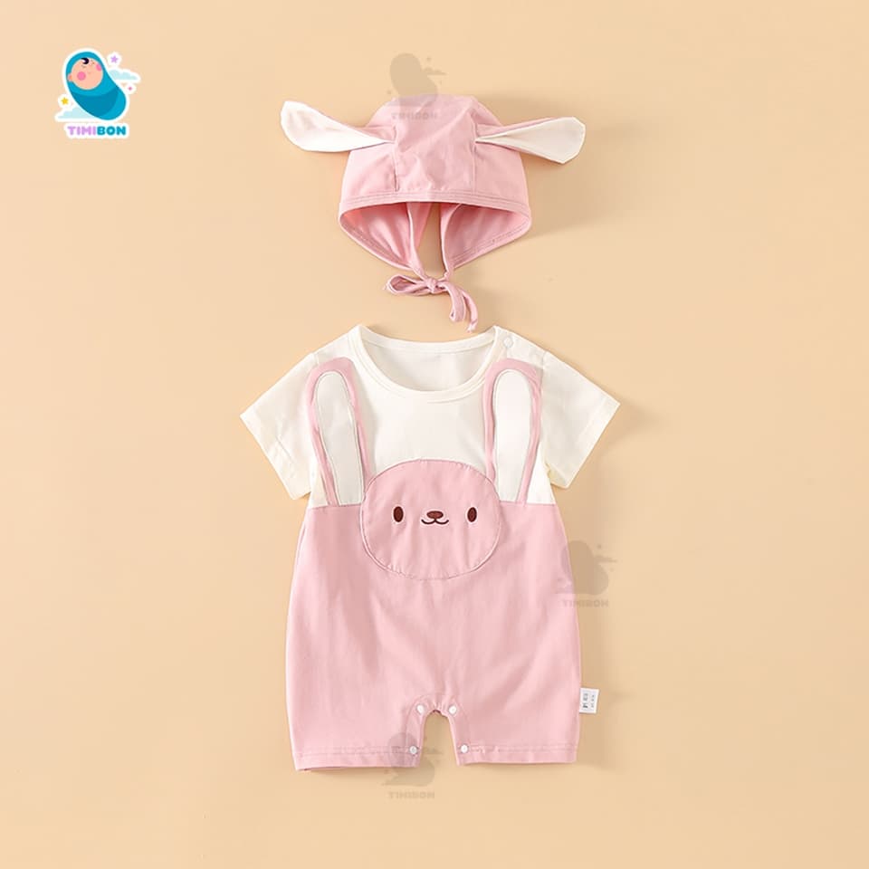 [ Kèm Mũ ] Bodysuit Cộc Tay Cho Bé Body Đùi Cotton Hình Thỏ Mẫu Quần Áo Trẻ Em Liền Thân [BDC37] - ảnh 3