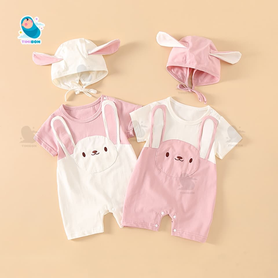 [ Kèm Mũ ] Bodysuit Cộc Tay Cho Bé Body Đùi Cotton Hình Thỏ Mẫu Quần Áo Trẻ Em Liền Thân [BDC37] - ảnh 2