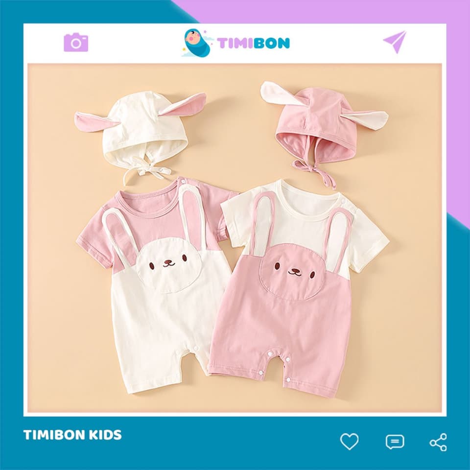 [ Kèm Mũ ] Bodysuit Cộc Tay Cho Bé Body Đùi Cotton Hình Thỏ Mẫu Quần Áo Trẻ Em Liền Thân [BDC37]