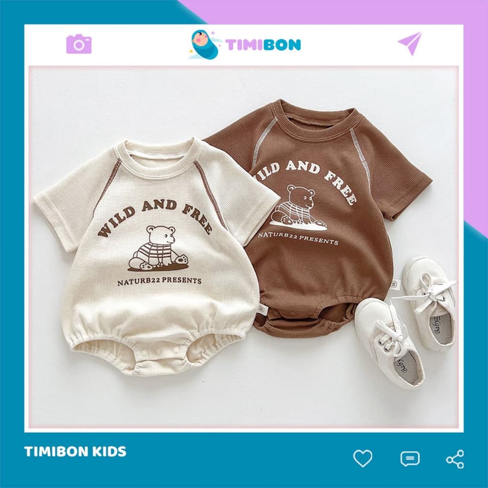 [ Vải Tổ Ong ] Quần Áo Sơ Sinh Body Chip Cộc Tay Bodysuit Cho Bé Trai Gái Hình Gấu Mềm Mát – [BDCHIP64]