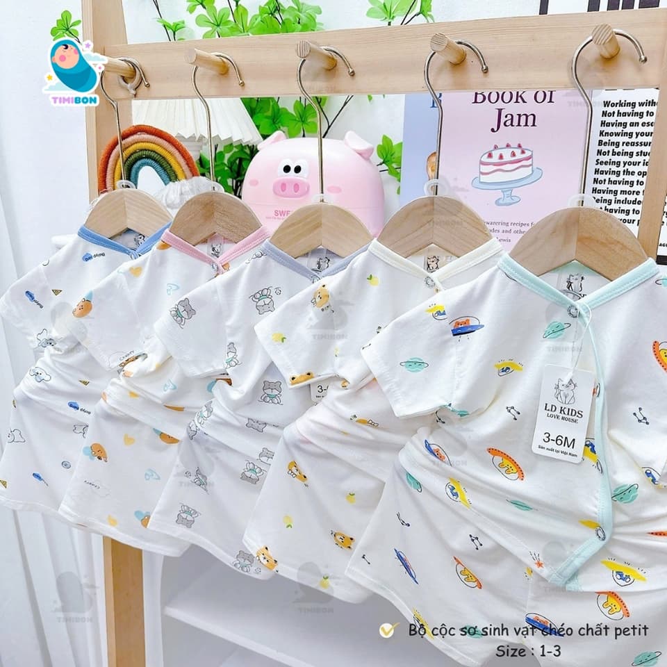Bộ Cộc Bé Trai Bé Gái Sơ Sinh Hình Gấu Chất Petit Mềm Mịn Mát Co Dãn Thấm Hút Mồ Hôi [B16] - ảnh 2
