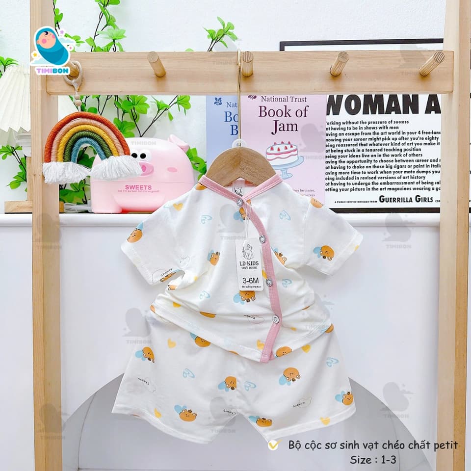 Bộ Cộc Bé Trai Bé Gái Sơ Sinh Hình Gấu Chất Petit Mềm Mịn Mát Co Dãn Thấm Hút Mồ Hôi [B16] - ảnh 7