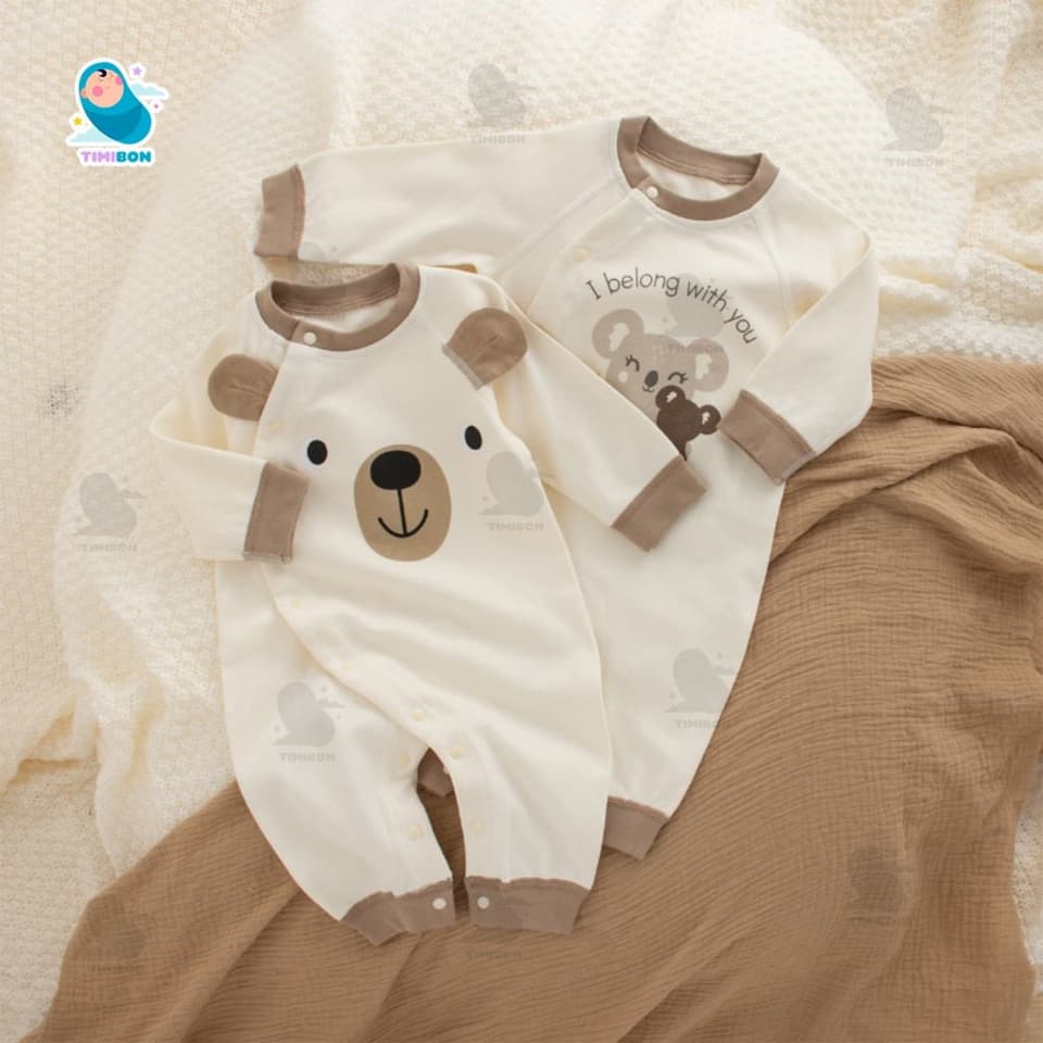 [ TẶNG KÈM MŨ ] Body Dài Tay Cho Bé Trai Bé Gái – Bodysuit Thu Đông Mềm Mịn, Đồ Sơ Sinh Liền Thân | Timibon Kids [BDD90] - ảnh 2