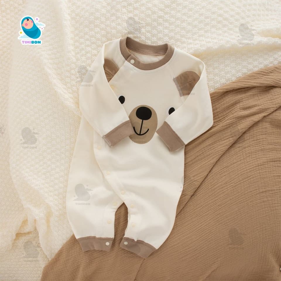 [ TẶNG KÈM MŨ ] Body Dài Tay Cho Bé Trai Bé Gái – Bodysuit Thu Đông Mềm Mịn, Đồ Sơ Sinh Liền Thân | Timibon Kids [BDD90] - ảnh 4