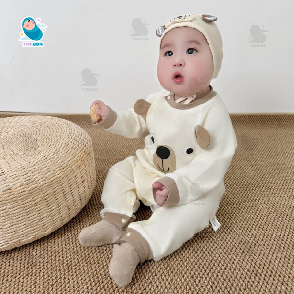 [ TẶNG KÈM MŨ ] Body Dài Tay Cho Bé Trai Bé Gái – Bodysuit Thu Đông Mềm Mịn, Đồ Sơ Sinh Liền Thân | Timibon Kids [BDD90] - ảnh 6