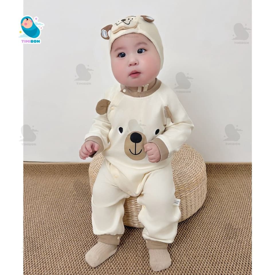 [ TẶNG KÈM MŨ ] Body Dài Tay Cho Bé Trai Bé Gái – Bodysuit Thu Đông Mềm Mịn, Đồ Sơ Sinh Liền Thân | Timibon Kids [BDD90] - ảnh 7