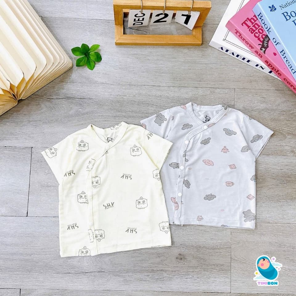 [ Vải Petit QC ] Combo 3-5 Áo Sơ Sinh Cộc Tay Khuy Bấm Mềm Mỏng Mát Cho Bé Sơ Sinh Đến 9kg [A01] - ảnh 8