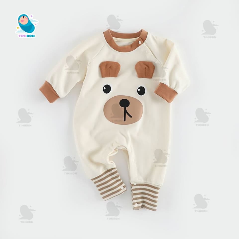 Body Dài Tay Cho Bé Trai Bé Gái Hình Gấu, Bodysuit Thu Đông Mềm Mịn, Đồ Sơ Sinh Liền Thân Timibon Kids [BDD91] - ảnh 5