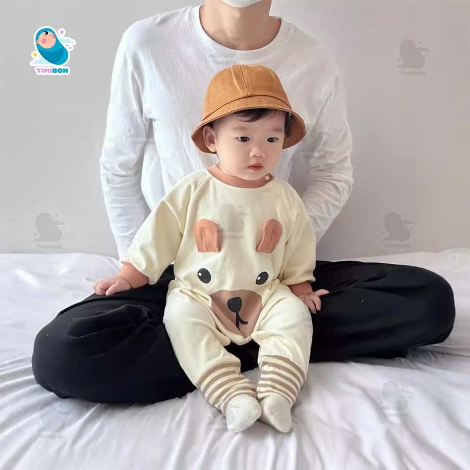 Body Dài Tay Cho Bé Trai Bé Gái Hình Gấu, Bodysuit Thu Đông Mềm Mịn, Đồ Sơ Sinh Liền Thân Timibon Kids [BDD91] - ảnh 4