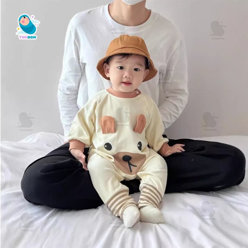 Body Dài Tay Cho Bé Trai Bé Gái Hình Gấu, Bodysuit Thu Đông Mềm Mịn, Đồ Sơ Sinh Liền Thân Timibon Kids [BDD91] - ảnh 2