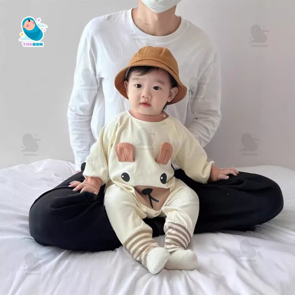 Body Dài Tay Cho Bé Trai Bé Gái Hình Gấu, Bodysuit Thu Đông Mềm Mịn, Đồ Sơ Sinh Liền Thân Timibon Kids [BDD91] - ảnh 3