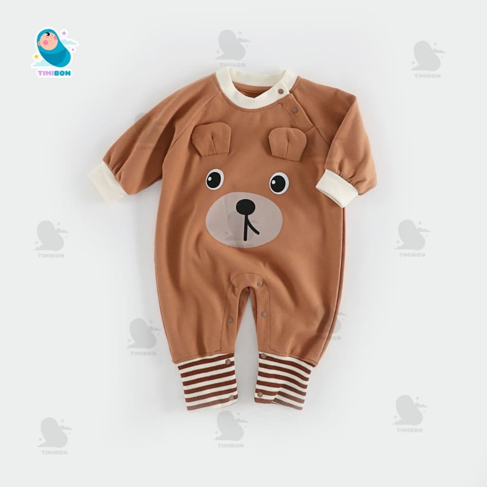 Body Dài Tay Cho Bé Trai Bé Gái Hình Gấu, Bodysuit Thu Đông Mềm Mịn, Đồ Sơ Sinh Liền Thân Timibon Kids [BDD91] - ảnh 6