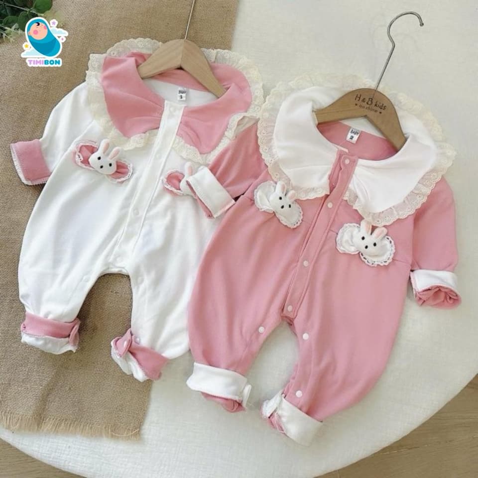 Quần Áo Trẻ Em Sơ Sinh Bộ Đồ Liền Thân Dài Tay Chất Nỉ Nhung Bodysuit Đính Hình Thỏ Cho Bé [BDD93]