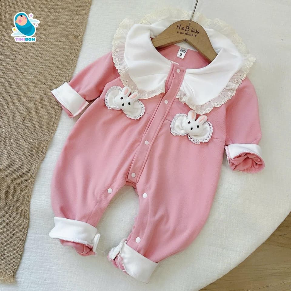 Quần Áo Trẻ Em Sơ Sinh Bộ Đồ Liền Thân Dài Tay Chất Nỉ Nhung Bodysuit Đính Hình Thỏ Cho Bé [BDD93] - ảnh 4