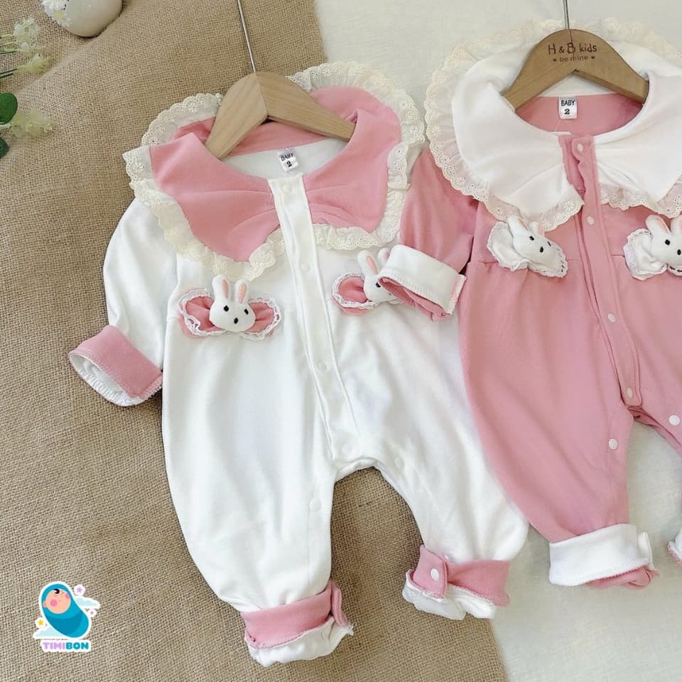 Quần Áo Trẻ Em Sơ Sinh Bộ Đồ Liền Thân Dài Tay Chất Nỉ Nhung Bodysuit Đính Hình Thỏ Cho Bé [BDD93] - ảnh 2