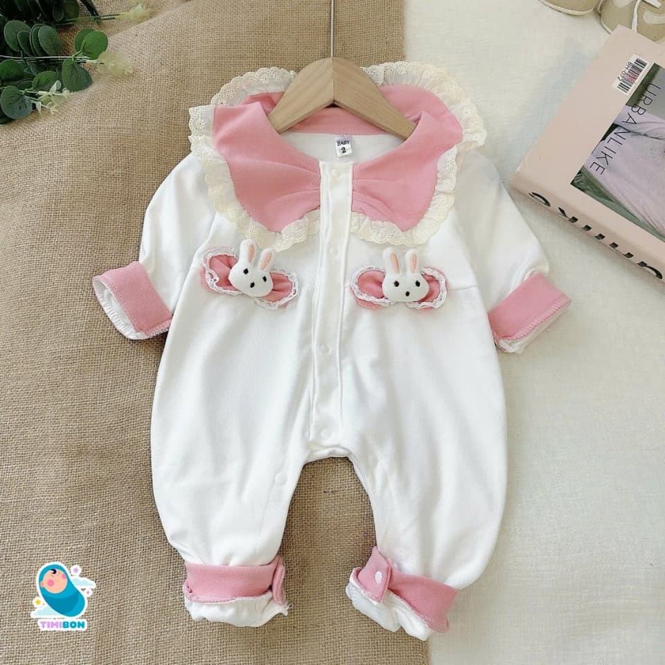Quần Áo Trẻ Em Sơ Sinh Bộ Đồ Liền Thân Dài Tay Chất Nỉ Nhung Bodysuit Đính Hình Thỏ Cho Bé [BDD93] - ảnh 3
