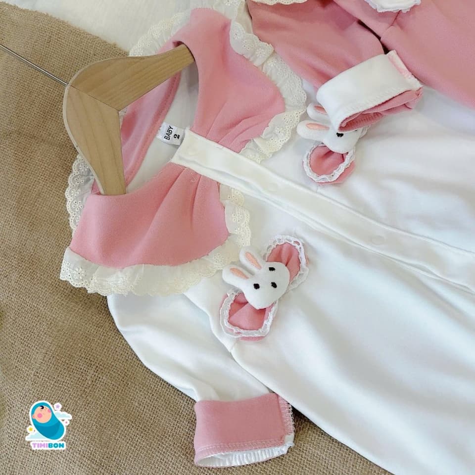Quần Áo Trẻ Em Sơ Sinh Bộ Đồ Liền Thân Dài Tay Chất Nỉ Nhung Bodysuit Đính Hình Thỏ Cho Bé [BDD93] - ảnh 5