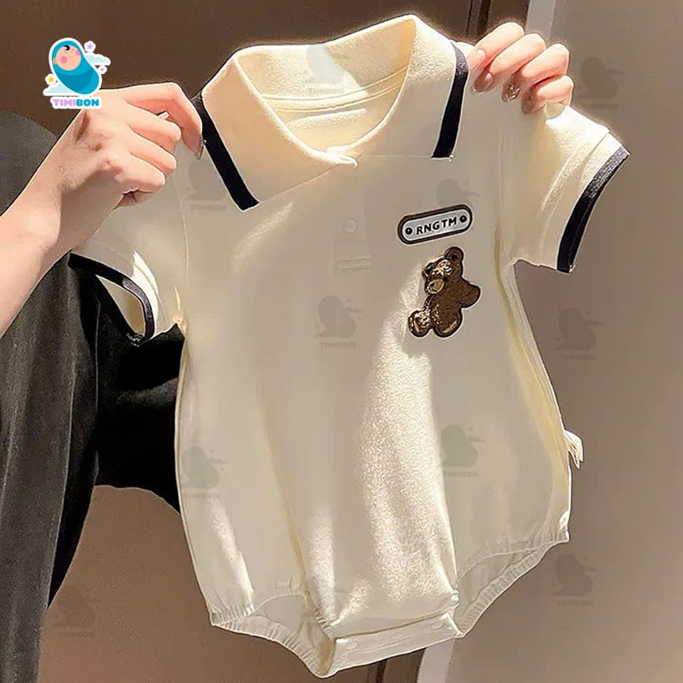 Body chip cho bé trai cổ polo phong cách công tử đính gấu đáng yêu, Bodysuit cho bé chất cotton tàu co giãn [BDCHIP81] - ảnh 5