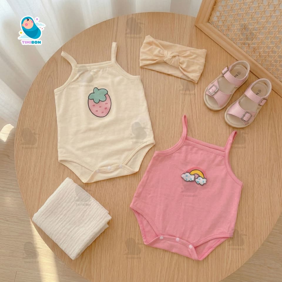 [ Vải Thun Lạnh ] Quần Áo Sơ Sinh Body Chip Hai Dây Bodysuit Cho Bé Gái Mềm Mát - [BDCHIP51] - ảnh 5
