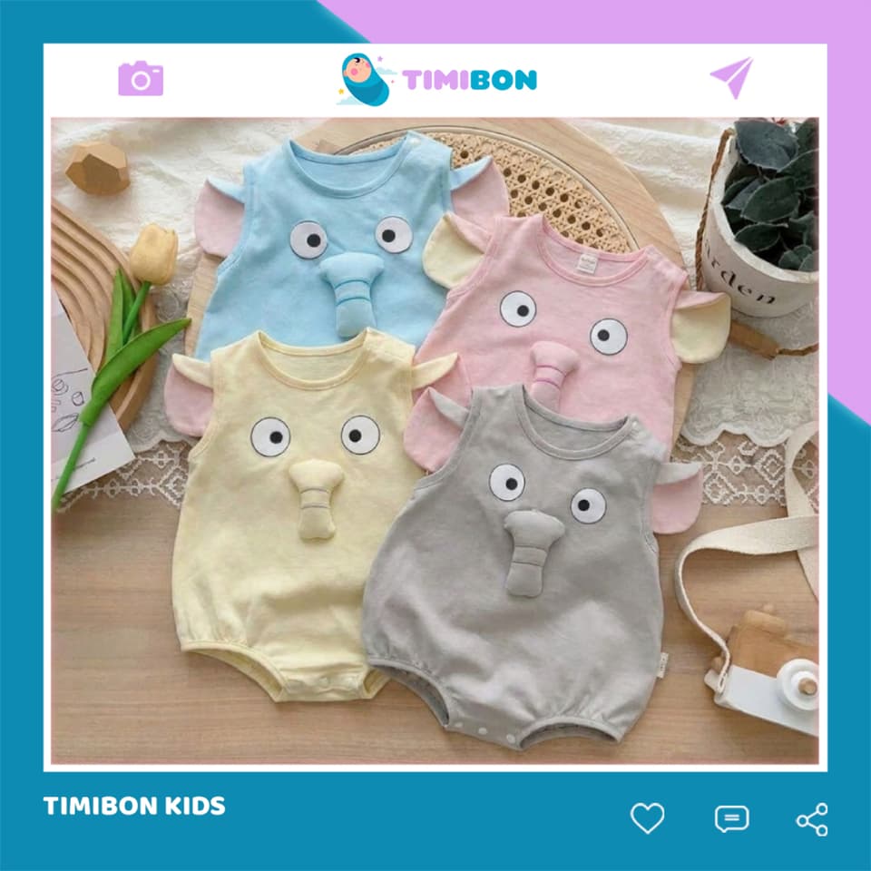 Body chip cho bé hình voi con 3D ngộ nghĩnh, chất cotton baby mềm mịn an toàn cho bé [BDCHIP83]