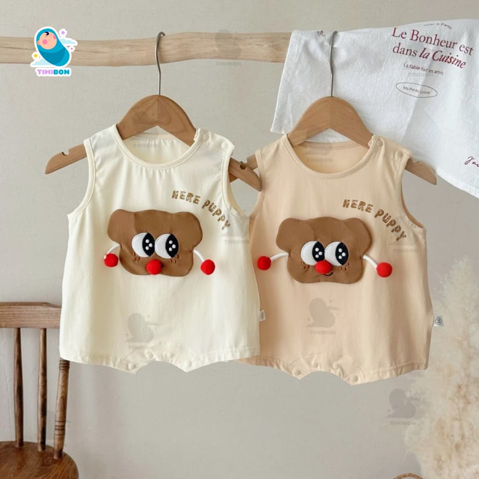 Bộ Body Đùi Cho Bé Trai Bé Gái Sát Nách Hình Cún Puppy Đáng Yêu, Bodysuit Romper Cotton Mềm Mịn Co Giãn Cho Bé [BDC56] - ảnh 3