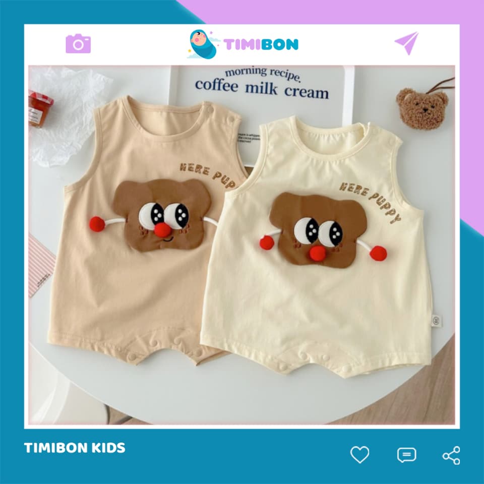 Bộ Body Đùi Cho Bé Trai Bé Gái Sát Nách Hình Cún Puppy Đáng Yêu, Bodysuit Romper Cotton Mềm Mịn Co Giãn Cho Bé [BDC56]