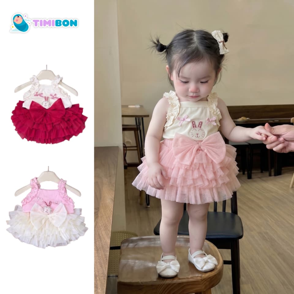 Set Váy Tutu Bé Gái Sang Chảnh, Áo 2 Dây Đính Nơ Ngọc Bồng Bềnh - Quần Áo Trẻ Em Mùa Hè [VAY02]