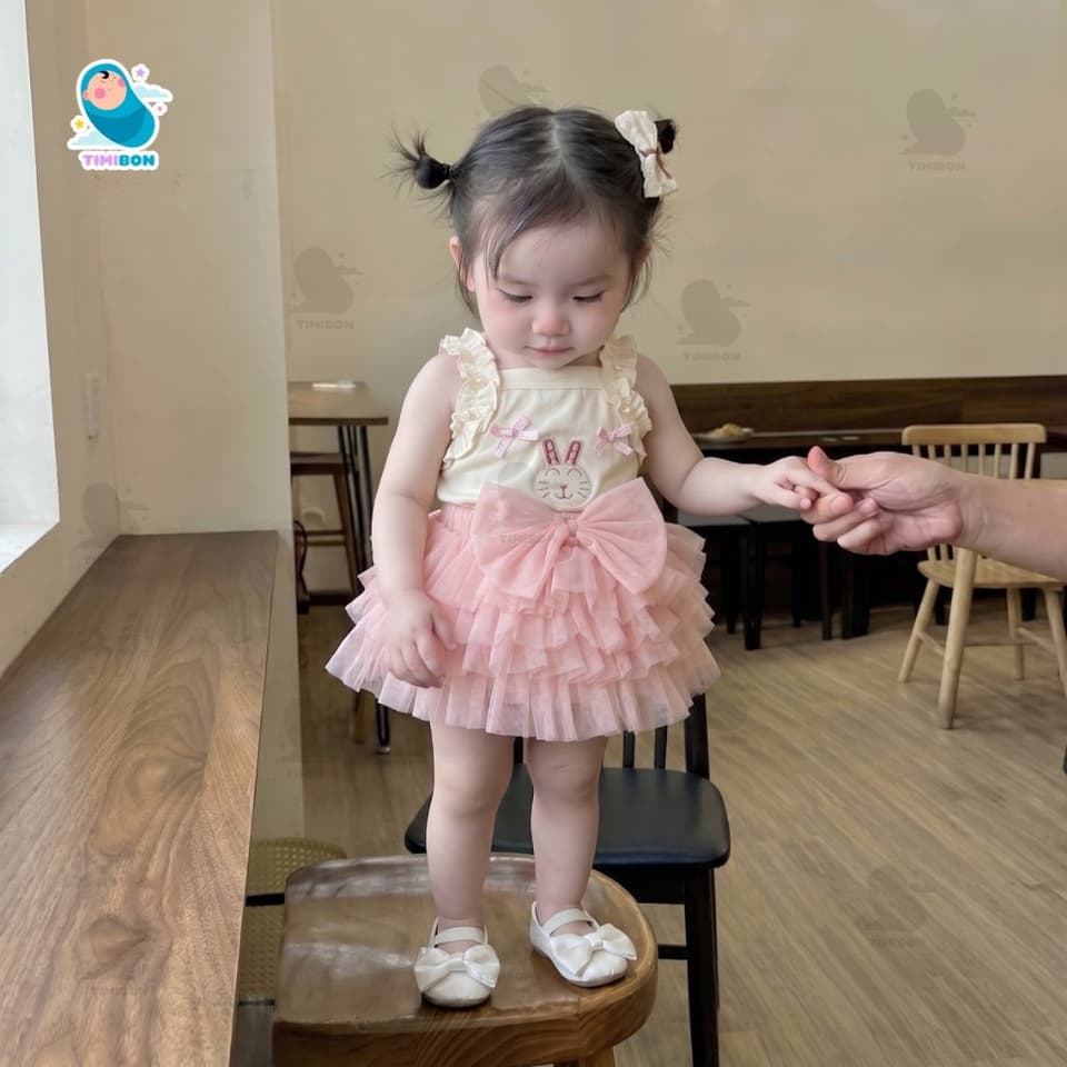 Set Váy Tutu Bé Gái Sang Chảnh, Áo 2 Dây Đính Nơ Ngọc Bồng Bềnh - Quần Áo Trẻ Em Mùa Hè [VAY02] - ảnh 2