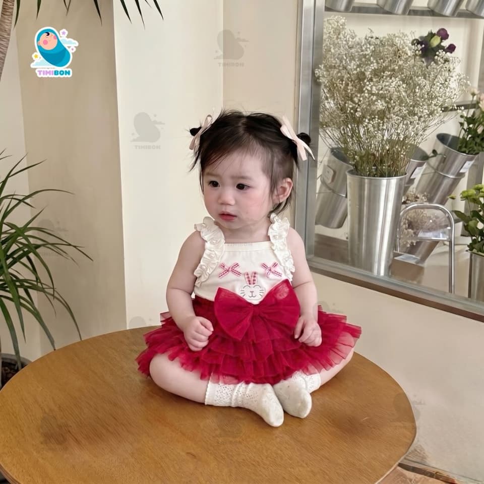Set Váy Tutu Bé Gái Sang Chảnh, Áo 2 Dây Đính Nơ Ngọc Bồng Bềnh - Quần Áo Trẻ Em Mùa Hè [VAY02] - ảnh 3