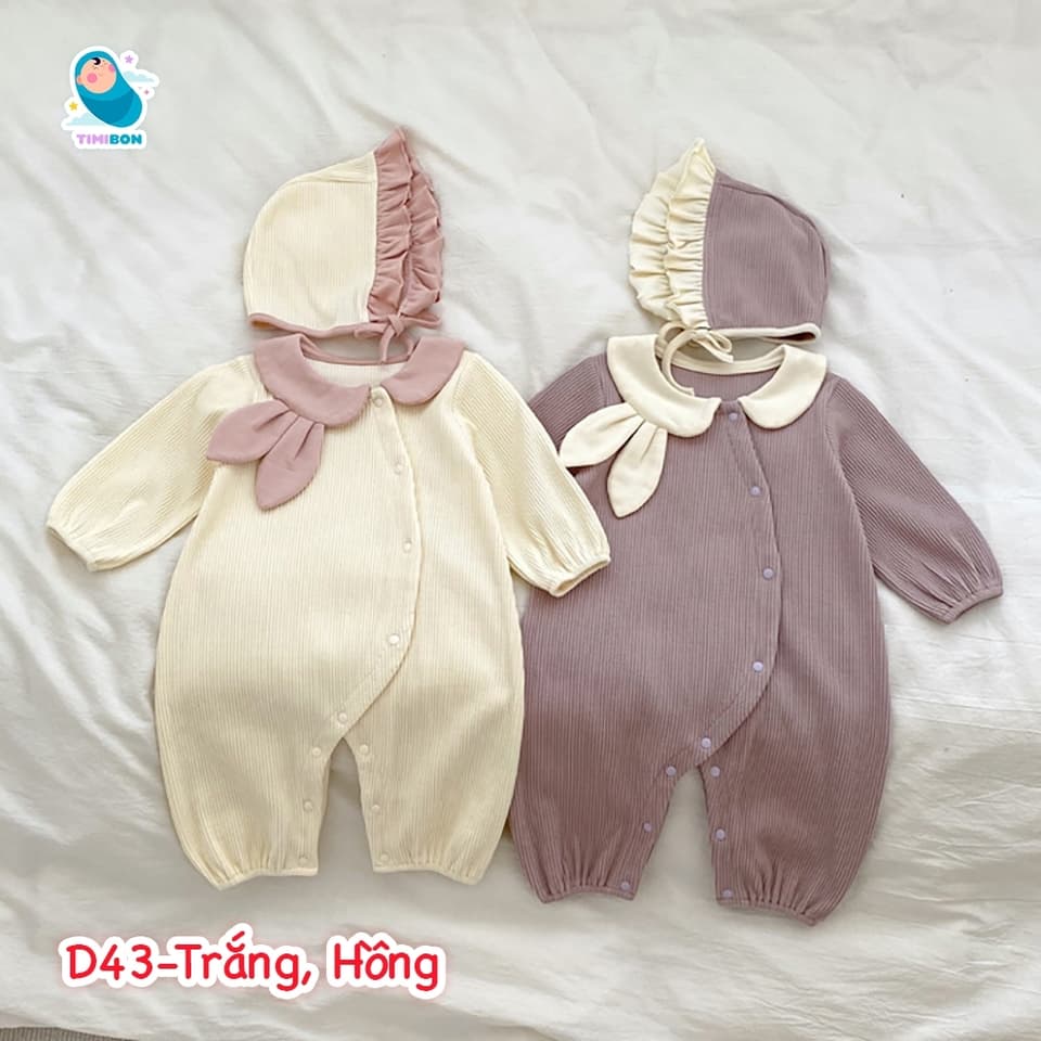 [ Kèm Mũ ] Body Dài Tay Cho Bé Gái Thun Gân Cổ Tai Thỏ Kèm Mũ Cho Bé Gái [BDD43] - ảnh 5