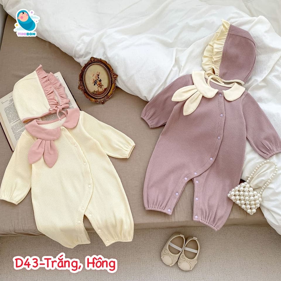 [ Kèm Mũ ] Body Dài Tay Cho Bé Gái Thun Gân Cổ Tai Thỏ Kèm Mũ Cho Bé Gái [BDD43] - ảnh 3