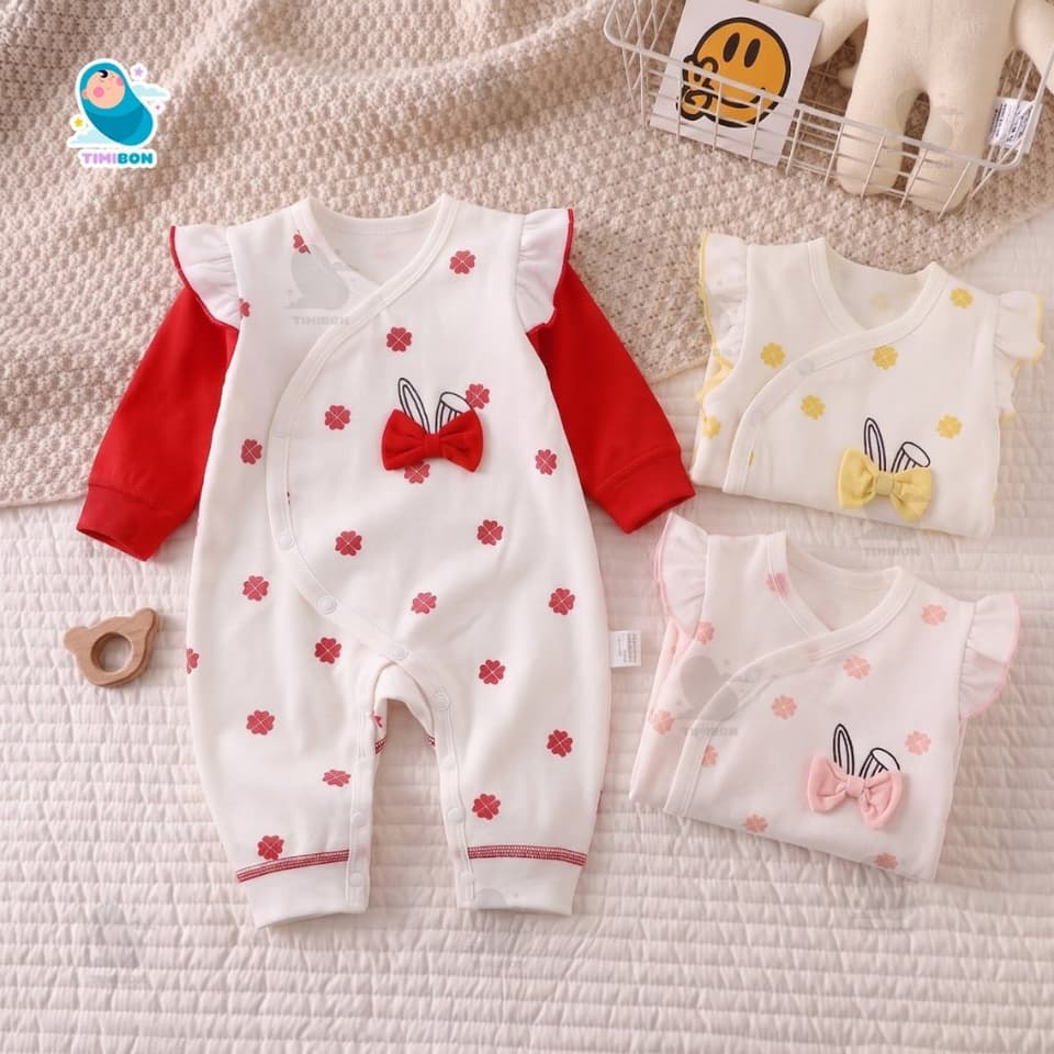 Bộ Body Dài Tay Cánh Tiên Kèm Nơ Thỏ Cho Bé Gái, Đồ Sơ Sinh Liền Thân Thu Đông Mềm Mịn Timibon Kids [BDD110] - ảnh 3