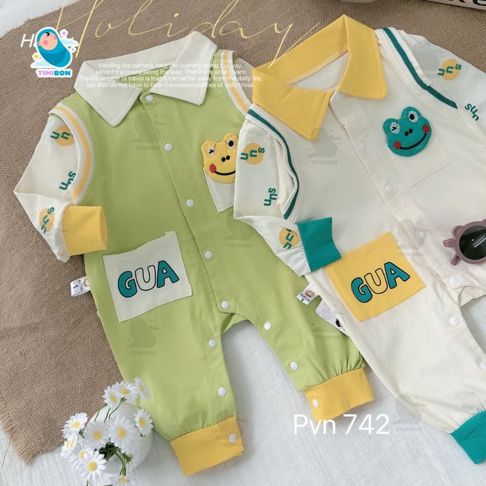 Body Dài Tay Cho Bé Trai Bé Gái Hình Ếch, Bodysuit Thu Đông Mềm Mịn, Đồ Sơ Sinh Liền Thân Timibon Kids [BDD92] - ảnh 4