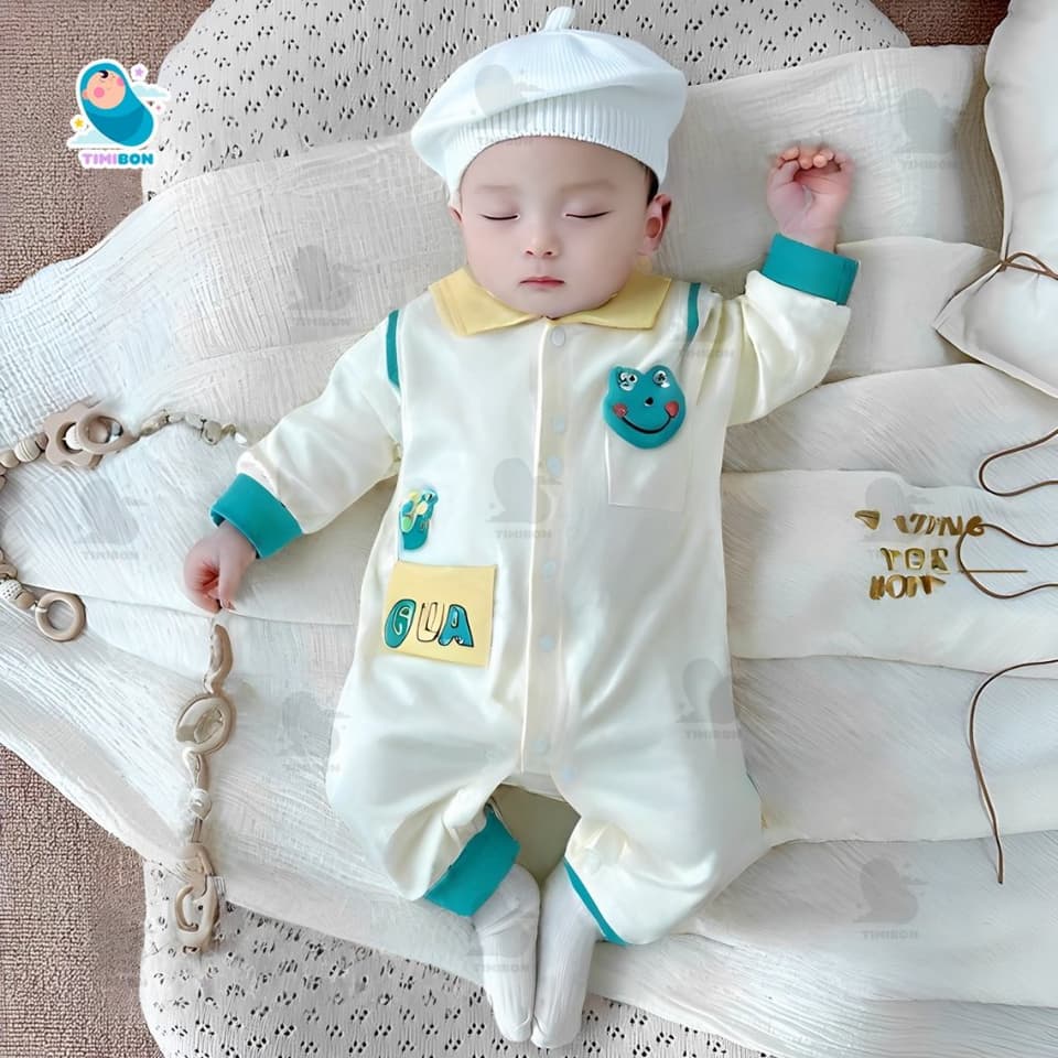 Body Dài Tay Cho Bé Trai Bé Gái Hình Ếch, Bodysuit Thu Đông Mềm Mịn, Đồ Sơ Sinh Liền Thân Timibon Kids [BDD92] - ảnh 2
