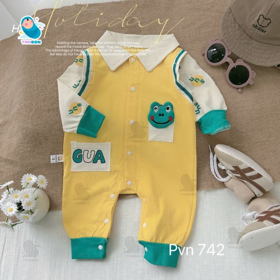 Body Dài Tay Cho Bé Trai Bé Gái Hình Ếch, Bodysuit Thu Đông Mềm Mịn, Đồ Sơ Sinh Liền Thân Timibon Kids [BDD92] - ảnh 7