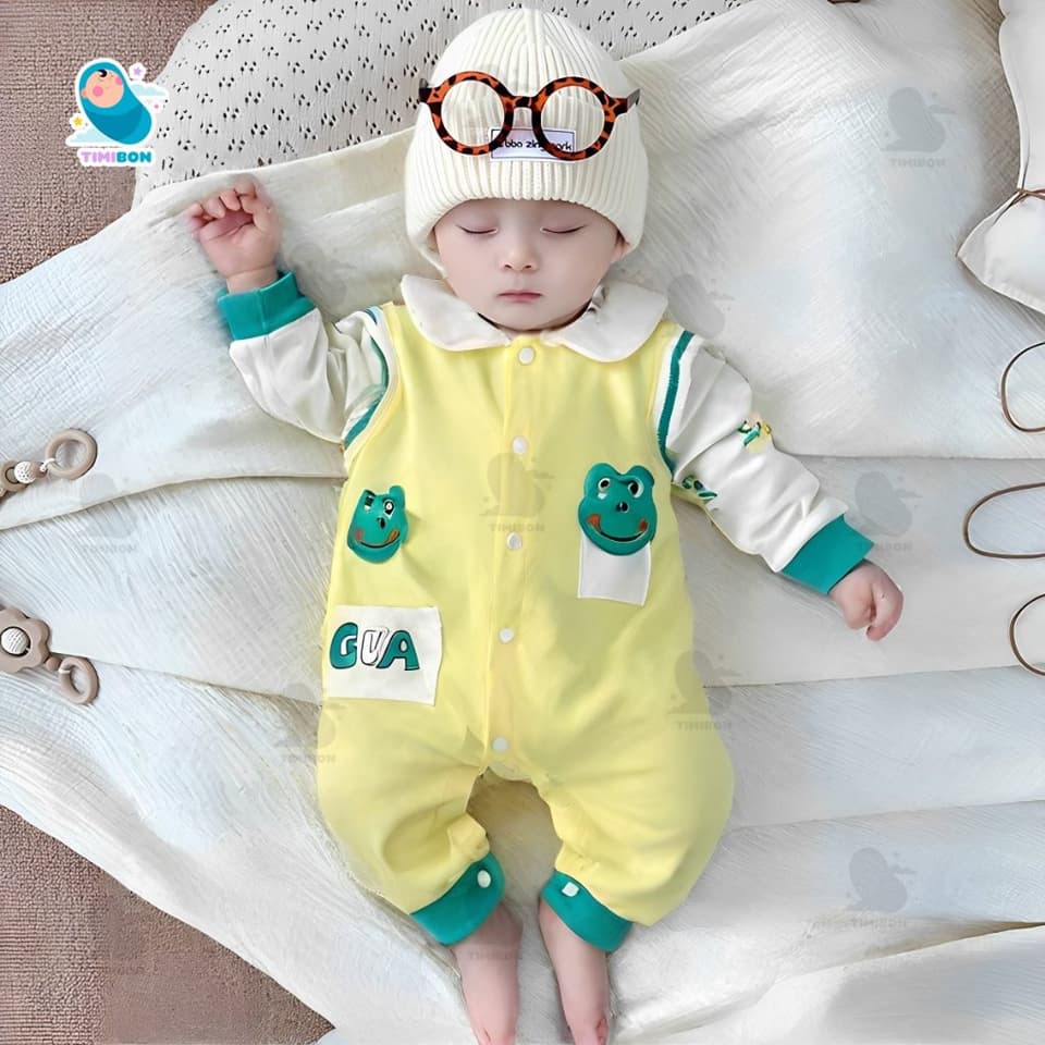 Body Dài Tay Cho Bé Trai Bé Gái Hình Ếch, Bodysuit Thu Đông Mềm Mịn, Đồ Sơ Sinh Liền Thân Timibon Kids [BDD92] - ảnh 3