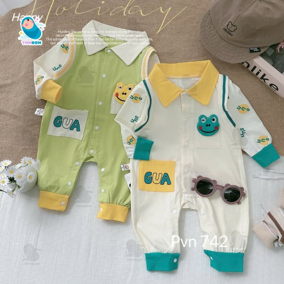 Body Dài Tay Cho Bé Trai Bé Gái Hình Ếch, Bodysuit Thu Đông Mềm Mịn, Đồ Sơ Sinh Liền Thân Timibon Kids [BDD92] - ảnh 6