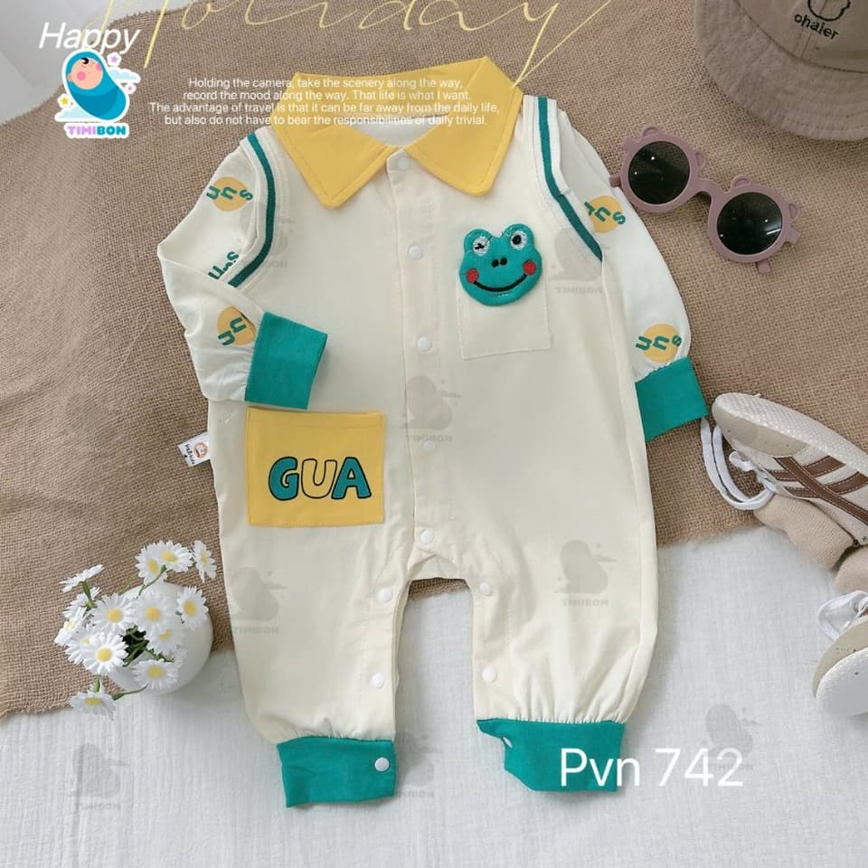 Body Dài Tay Cho Bé Trai Bé Gái Hình Ếch, Bodysuit Thu Đông Mềm Mịn, Đồ Sơ Sinh Liền Thân Timibon Kids [BDD92] - ảnh 8