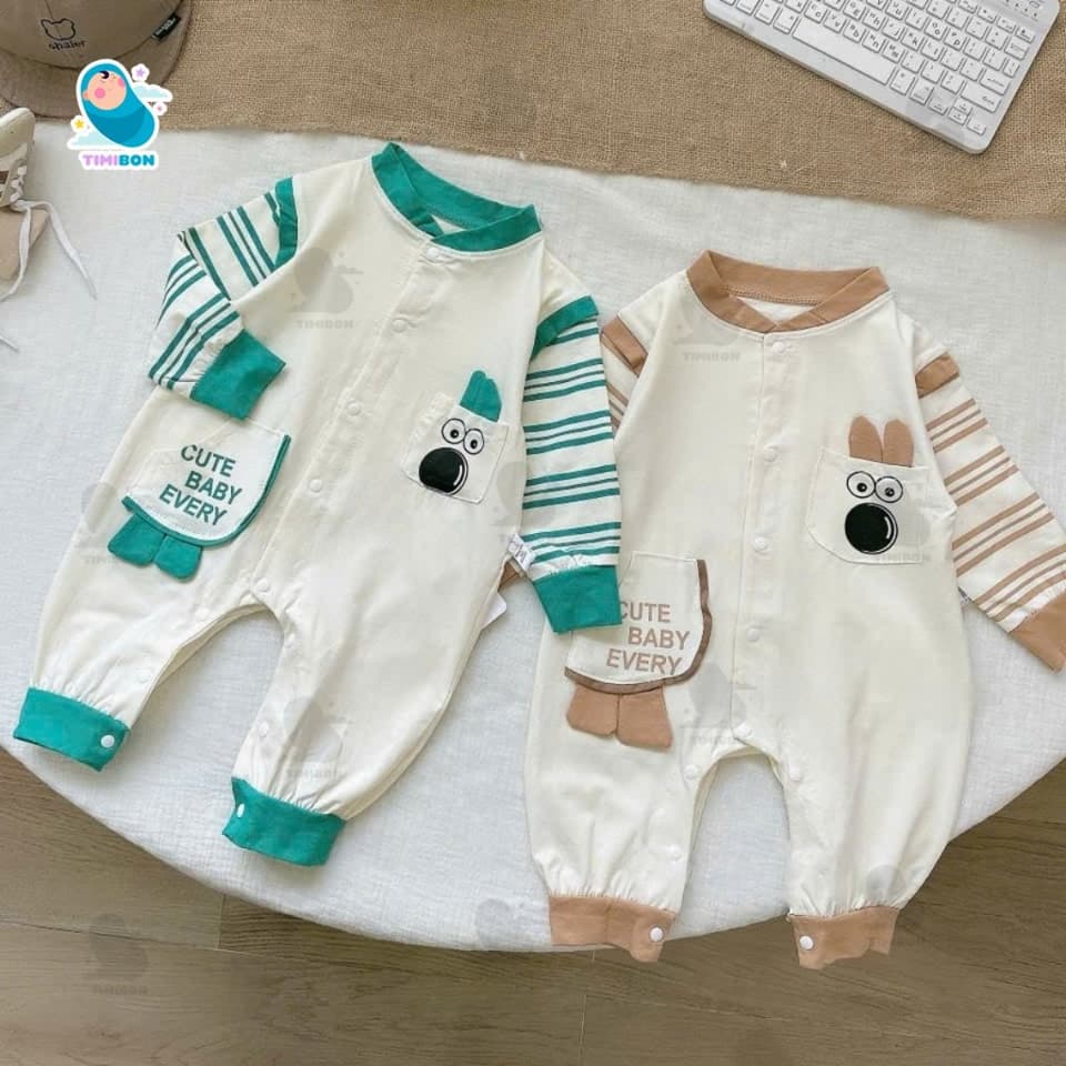 Body Dài Tay Cho Bé Trai Bé Gái Hình Chó Cún, Bodysuit Thu Đông Mềm Mịn, Đồ Sơ Sinh Liền Thân Timibon Kids [BDD94] - ảnh 2
