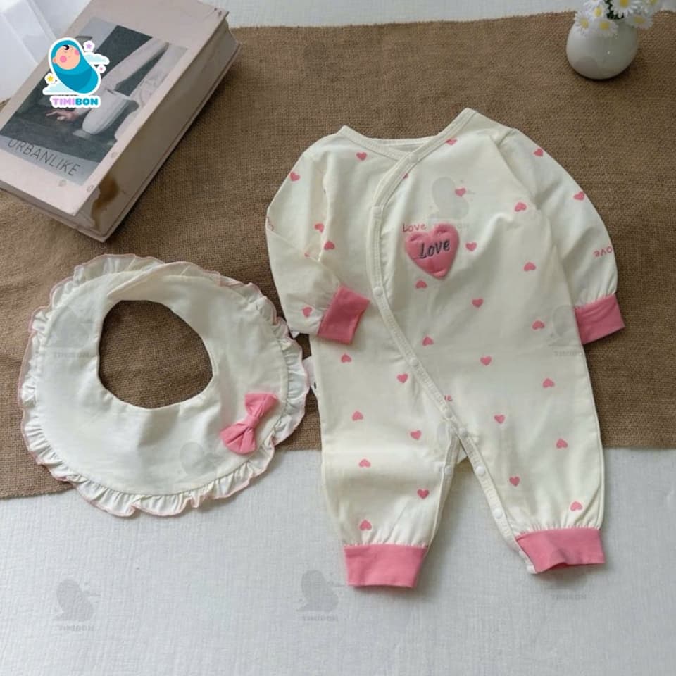 [ Tặng Kèm Yếm ] Body Dài Tay Cho Bé Gái Hình Tim, Bodysuit Thu Đông Mềm Mịn, Đồ Sơ Sinh Liền Thân Timibon Kids [BDD95] - ảnh 5