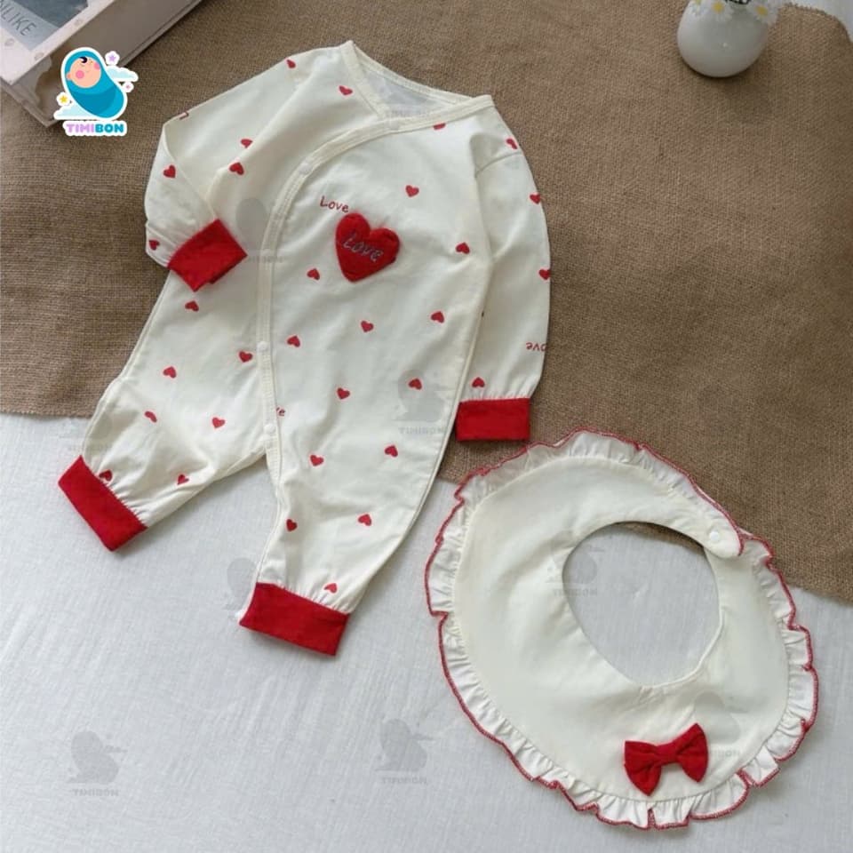 [ Tặng Kèm Yếm ] Body Dài Tay Cho Bé Gái Hình Tim, Bodysuit Thu Đông Mềm Mịn, Đồ Sơ Sinh Liền Thân Timibon Kids [BDD95] - ảnh 8