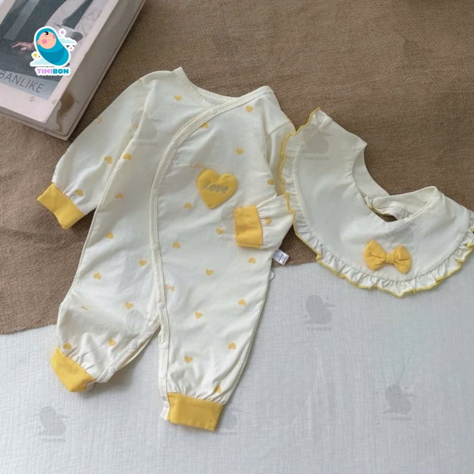 [ Tặng Kèm Yếm ] Body Dài Tay Cho Bé Gái Hình Tim, Bodysuit Thu Đông Mềm Mịn, Đồ Sơ Sinh Liền Thân Timibon Kids [BDD95] - ảnh 7