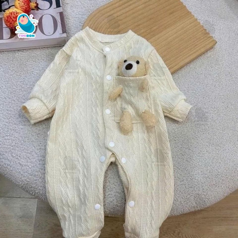 [ Tặng Kèm Gấu ] Body Dài Tay Chất Vải Len Bodysuit Cho Bé Trai Bé Gái Sơ Sinh Mặc Thu Đông Áo Liền Quần [BDD96] - ảnh 5