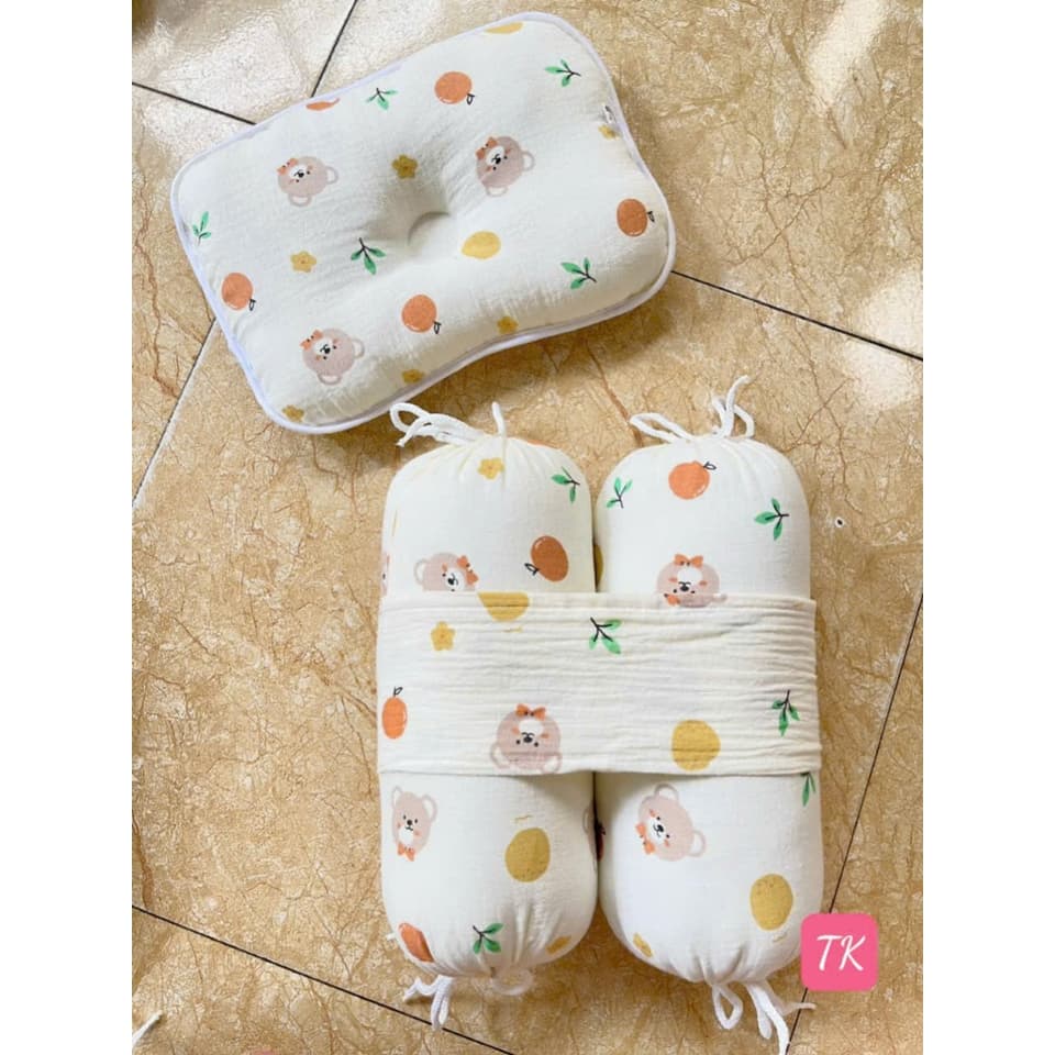 Bộ Gối Chặn Xô Muslin Sợi Tre Cho Bé Sơ Sinh, Gối Ôm Chống Giật Mình Giúp Bé Ngủ Sâu Giấc - ảnh 3