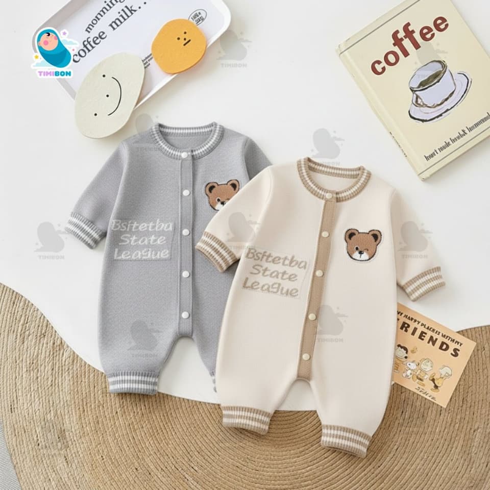 BODY LEN DÀI TAY THU ĐÔNG CHO BÉ Họa Tiết Gấu Xinh Xắn, Chất Liệu Mềm Mại Co Giãn, Giữ Ấm Tốt [BDD100] - ảnh 4