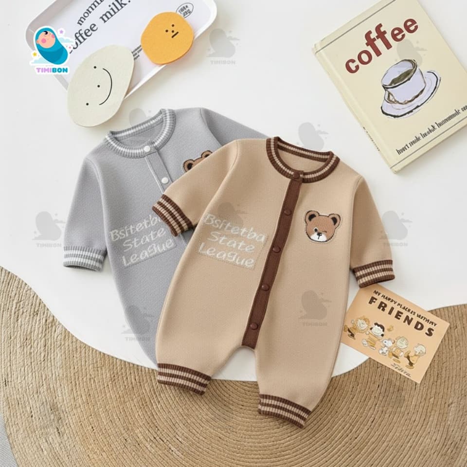 BODY LEN DÀI TAY THU ĐÔNG CHO BÉ Họa Tiết Gấu Xinh Xắn, Chất Liệu Mềm Mại Co Giãn, Giữ Ấm Tốt [BDD100] - ảnh 2