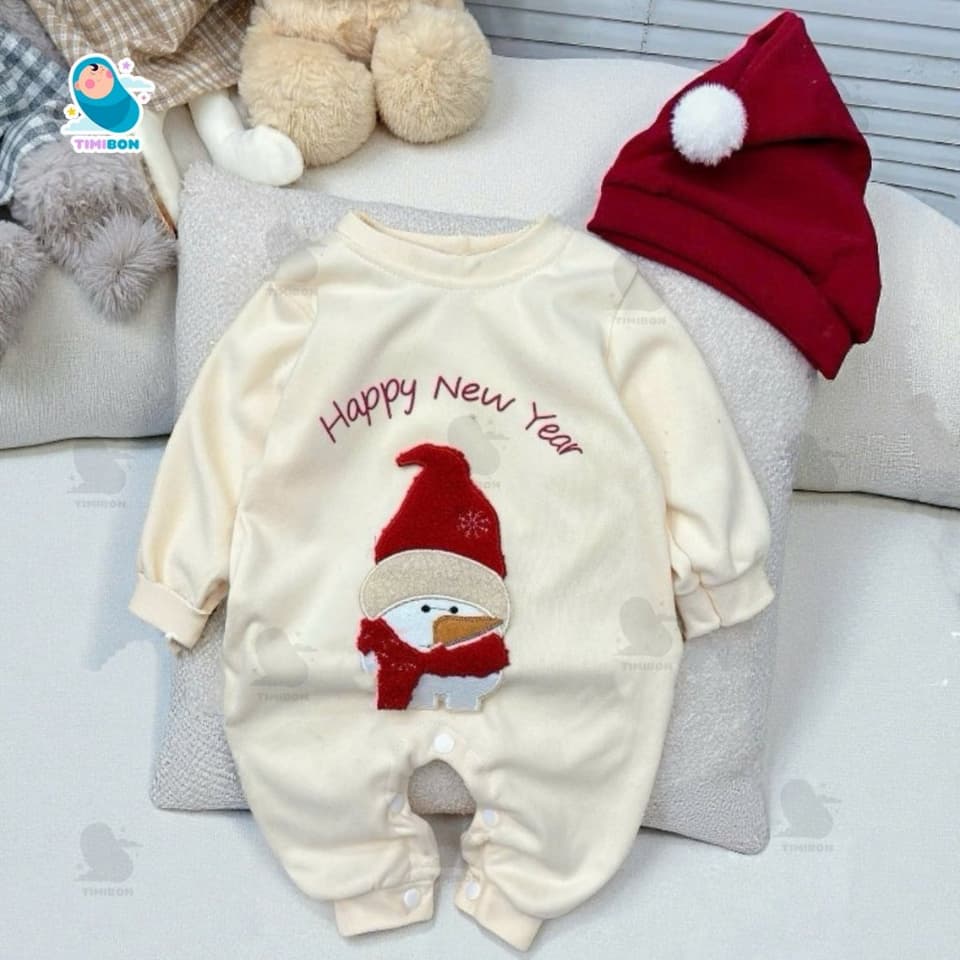 Set Body Noel Cho Bé TẶNG MŨ, Bodysuit Giáng Sinh Bé Trai Bé Gái Thêu Người Tuyết Chất Zíp Lông Dày Dặn Ấm Áp [BDD102] - ảnh 4