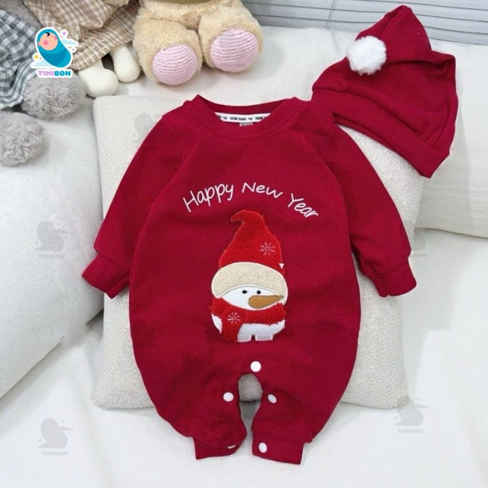 Set Body Noel Cho Bé TẶNG MŨ, Bodysuit Giáng Sinh Bé Trai Bé Gái Thêu Người Tuyết Chất Zíp Lông Dày Dặn Ấm Áp [BDD102] - ảnh 3